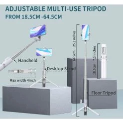 ROSIER Perche à Selfie Bluetooth, Trépied Extensible En Aluminium Avec Télécommande Sans Fil Pour IPhone 12/12 Pro/11/XS Max/XR/XS/X/8/7 Plus, Samsung, Huawei… (Blanc, 644mm),VEBTles -Lampe Soldes Boutique 56707756 3