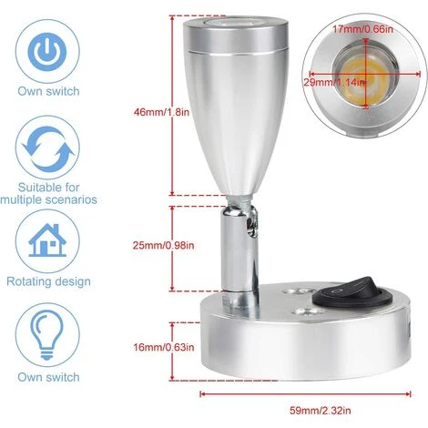 BARES 3W 12V LED Lampe De Lecture Pour Bateau Caravane Camping-car Voiture, Avec Son Propre Interrupteur, Lumière Blanche Chaude, 3000K, 220lm, 60 * 96mm, Argent 2 BARES 3W 12V LED Lampe De Lecture Pour Bateau Caravane Camping-car Voiture, Avec Son Propre Interrupteur, Lumière Blanche Chaude, 3000K, 220lm, 60 * 96mm, Argent – Image 2