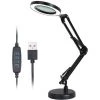 ASUPERMALL Lampe De Bureau A Bras Long Avec 64 Led, Grossissement 8X, Commutation De Temperature De Couleur 3 / Luminosite 10 Reglable, Alimentation Usb, Noir