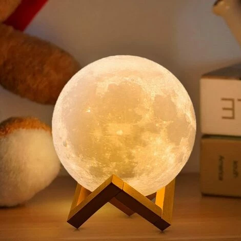 AUTRES Lampe 3D De Lune - Port D'USB - Support En Bois - 20 Cm 1 AUTRES Lampe 3D De Lune - Port D'USB - Support En Bois - 20 Cm