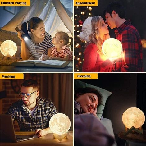 AUTRES Lampe 3D De Lune - Port D'USB - Support En Bois - 20 Cm 2 AUTRES Lampe 3D De Lune - Port D'USB - Support En Bois - 20 Cm – Image 2