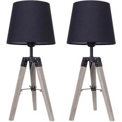 DYHF Lot De 2 Lampes De Chevet Trépied En Bois Foncé Noir - Noir