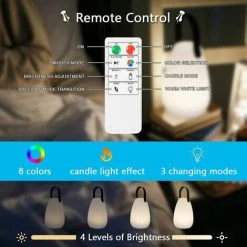 GRID COOL Lampe De Table Rechargeable Extérieure LED 8 Couleurs Dimmable Lampe De Table Sans Fil Avec Télécommande, 4 Niveaux D'intensité Variable, IP44 étanche Pour Chambre Jardin Patio (Lisse) [Classe énergétique A+++] -Lampe Soldes Boutique 58348441 4