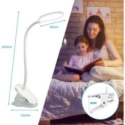 TRIOMPHE Lampe De Bureau LED Sans Fil Rechargeable,T-Audace 3 Couleur Et 3 Intensité Réglables, Lampe De Chevet USB Tactile Avec Pince Pour Enfants , 20 LEDs Flexible 360°Portable Lampe De Lecture Clipsable [Classe énergétique A+++] -Lampe Soldes Boutique 58773282 4
