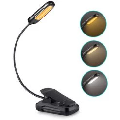 TRIOMPHE Lampe De Lecture Liseuse Lampe Pour Livre,T-Audace USB Rechargeable Lampe Lecture 9 LED Con 3 Modes De Luminosité Et 3 Température De Couleur,360°Cou Flexible Lampe Pince Veilleuse Pour Lit,Chevet,Nuit
