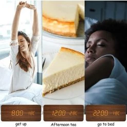 HEGUYEY Réveil De Charge Sans Fil, Horloge De Bureau LED En Bois Avec Température -Lampe Soldes Boutique 58839412 3