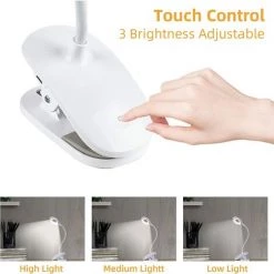 HIASDFLS Lampe De Bureau Led Sans Fil Usb Rechargeable, 3 Luminosité Lampe De Lecture À Pince Tactile 360 ° Réglable Pour Enfants 1200Mah Protection Des Yeux Lampe Clip Flexible Pour Lire, Lit -Lampe Soldes Boutique 59008254 3