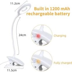 HIASDFLS Lampe De Bureau Led Sans Fil Usb Rechargeable, 3 Luminosité Lampe De Lecture À Pince Tactile 360 ° Réglable Pour Enfants 1200Mah Protection Des Yeux Lampe Clip Flexible Pour Lire, Lit -Lampe Soldes Boutique 59008254 5