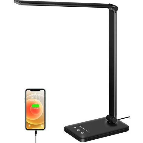 EINEMGELD Lampe De Bureau LED, Lampes De Table Dimmable 10 Niveaux De Luminosité 5 Modes De Couleur, Contrôle Tactile Protection Des Yeux, Avec Port USB/Fonction Minuterie Pliable/Rotative 1 EINEMGELD Lampe De Bureau LED, Lampes De Table Dimmable 10 Niveaux De Luminosité 5 Modes De Couleur, Contrôle Tactile Protection Des Yeux, Avec Port USB/Fonction Minuterie Pliable/Rotative