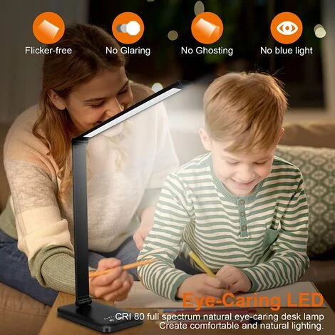 EINEMGELD Lampe De Bureau LED, Lampes De Table Dimmable 10 Niveaux De Luminosité 5 Modes De Couleur, Contrôle Tactile Protection Des Yeux, Avec Port USB/Fonction Minuterie Pliable/Rotative 2 EINEMGELD Lampe De Bureau LED, Lampes De Table Dimmable 10 Niveaux De Luminosité 5 Modes De Couleur, Contrôle Tactile Protection Des Yeux, Avec Port USB/Fonction Minuterie Pliable/Rotative – Image 2