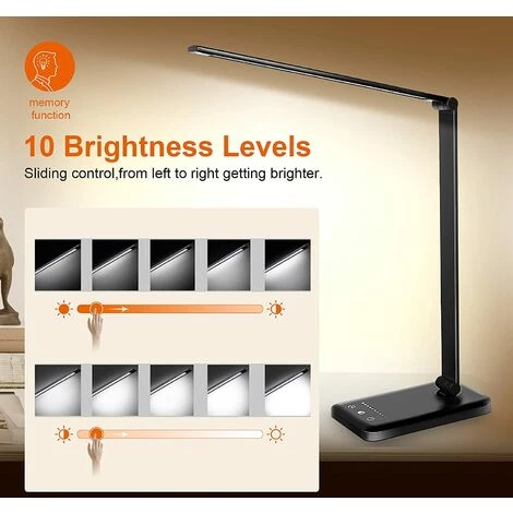 EINEMGELD Lampe De Bureau LED, Lampes De Table Dimmable 10 Niveaux De Luminosité 5 Modes De Couleur, Contrôle Tactile Protection Des Yeux, Avec Port USB/Fonction Minuterie Pliable/Rotative 4 EINEMGELD Lampe De Bureau LED, Lampes De Table Dimmable 10 Niveaux De Luminosité 5 Modes De Couleur, Contrôle Tactile Protection Des Yeux, Avec Port USB/Fonction Minuterie Pliable/Rotative – Image 4