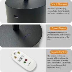 EINEMGELD Lampes De Table Sans Fil, Lampe De Bureau LED Rechargeable Hapfish 8000mAh Avec Télécommande, 3 Modes De Couleur, Lumières Modernes à Piles Pour Chambre, Bureau, Salle à Manger -Lampe Soldes Boutique 59659194 3