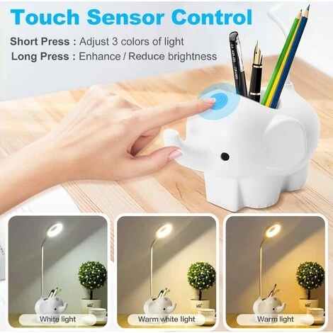 EINEMGELD Lampe De Bureau LED, Avec Porte-stylo, Sans Fil, à Contrôle Tactile Lumière Ajustable Flexible USB Batterie Rechargeable, Convient Pour Chambre, Bureau, Enfant Garçon Fille (Blanc) 2 EINEMGELD Lampe De Bureau LED, Avec Porte-stylo, Sans Fil, à Contrôle Tactile Lumière Ajustable Flexible USB Batterie Rechargeable, Convient Pour Chambre, Bureau, Enfant Garçon Fille (Blanc) – Image 2