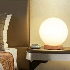 EINEMGELD Lampe De Table En Bois, E27 Lampe De Table Décorative Lampe De Chevet Éclairage De Nuit Lumière Lampe De Bureau En Verre Forme De Ronde,pour Chambre,table De Chevet,chambre Bébé -Lampe Soldes Boutique 59659394 4