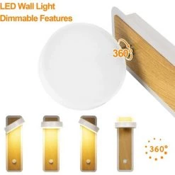 EINEMGELD Applique Murale LED 12 W Applique Murale En Bois D'intérieur Rétro Moderne Avec Interrupteur Applique Murale En Fer Rotative à 360° Adaptée Pour Escaliers, Chambre, Salle De Bain, Salon (blanc) 7 EINEMGELD Applique Murale LED 12 W Applique Murale En Bois D'intérieur Rétro Moderne Avec Interrupteur Applique Murale En Fer Rotative à 360° Adaptée Pour Escaliers, Chambre, Salle De Bain, Salon (blanc) -Lampe Soldes Boutique 59659418 3