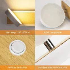 EINEMGELD Applique Murale LED 12 W Applique Murale En Bois D'intérieur Rétro Moderne Avec Interrupteur Applique Murale En Fer Rotative à 360° Adaptée Pour Escaliers, Chambre, Salle De Bain, Salon (blanc) 9 EINEMGELD Applique Murale LED 12 W Applique Murale En Bois D'intérieur Rétro Moderne Avec Interrupteur Applique Murale En Fer Rotative à 360° Adaptée Pour Escaliers, Chambre, Salle De Bain, Salon (blanc) -Lampe Soldes Boutique 59659418 5