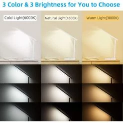 EINEMGELD Lampe De Bureau LED Avec Chargeur Sans Fil Et USB,Lampe De Bureau Réglable Flexible Contrôle Tactile,Affichage LCD Avec Fonctions Heure, Alarme Et Température(blanc) -Lampe Soldes Boutique 59659540 3