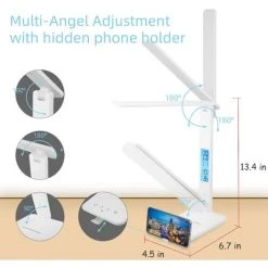 EINEMGELD Lampe De Bureau LED Avec Chargeur Sans Fil Et USB,Lampe De Bureau Réglable Flexible Contrôle Tactile,Affichage LCD Avec Fonctions Heure, Alarme Et Température(blanc) -Lampe Soldes Boutique 59659540 4