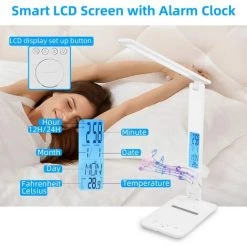EINEMGELD Lampe De Bureau LED Avec Chargeur Sans Fil Et USB,Lampe De Bureau Réglable Flexible Contrôle Tactile,Affichage LCD Avec Fonctions Heure, Alarme Et Température(blanc) -Lampe Soldes Boutique 59659540 5