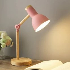 EINEMGELD Lampe De Table Lampe De Lecture LED Au Design Classique En Bois, Avec Bras Pivotants En Bois, Lampe De Table E27, Lampe D'étude, Lampe De Travail, Lampe De Bureau, Lampe De Chevet, - Rose