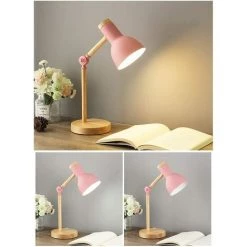 EINEMGELD Lampe De Table Lampe De Lecture LED Au Design Classique En Bois, Avec Bras Pivotants En Bois, Lampe De Table E27, Lampe D'étude, Lampe De Travail, Lampe De Bureau, Lampe De Chevet, - Rose -Lampe Soldes Boutique 59659620 3