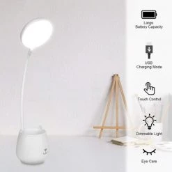 EINEMGELD Lampe De Bureau, Lampe De Table LED à Intensité Variable Veilleuse Pour Enfants Avec Interrupteur Tactile Et Porte-Stylo, 24 LED, Lampe De Chevet Rechargeable USB Pour Lire, Etudier -Lampe Soldes Boutique 59659689 4