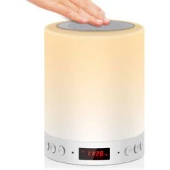 LYCXAMES 5 EN 1 Lampe De Chevet Tacile Rechargeable Portable, Veilleuse LED Lampe De Table Enfant Enceinte Bluetooth Musique USB Radio Réveil Numérique Multicolore Cadeau Hommes/Femmes [Classe énergétique A+++]
