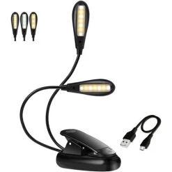 MINKUROW Lampe De Lecture Clipsable 14 LEDs 3 Couleurs 9 Modes Luminosité Réglable, Lampe Clip Veilleuse USB Rechargeable Sans Fil Portable Et Flexible Pour Travail Voyage Lecture De Nuit [Classe énergétique A+++]