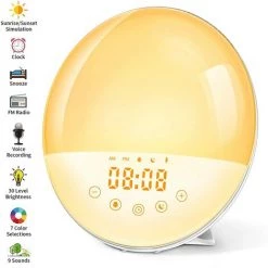 MINKUROW Réveil Lumineux Avec Fonction D'enregistrement Réveil Lumière Du Jour Avec 30 Niveaux De Luminosité / 9 Tonalités D'alarme / Coucher De Soleil ＆ Lever Du Soleil / Radio FM / Fonction De Répétition / 16 Volumes Réglables / Adaptateur Pour Enfants Et Adulte