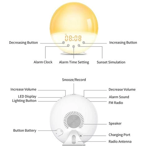 MINKUROW Réveil Lumineux Avec Fonction D'enregistrement Réveil Lumière Du Jour Avec 30 Niveaux De Luminosité / 9 Tonalités D'alarme / Coucher De Soleil & Lever Du Soleil / Radio FM / Fonction De Répétition / 16 Volumes Réglables / Adaptateur Pour Enfants Et Adulte 2 MINKUROW Réveil Lumineux Avec Fonction D'enregistrement Réveil Lumière Du Jour Avec 30 Niveaux De Luminosité / 9 Tonalités D'alarme / Coucher De Soleil & Lever Du Soleil / Radio FM / Fonction De Répétition / 16 Volumes Réglables / Adaptateur Pour Enfants Et Adulte – Image 2