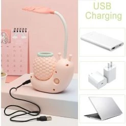 TRIOMPHE Lampe De Table LED Lampe De Bureau Multifonctionnelle Mignonne Avec Porte-Stylo Lampe De Bureau Eyeshield Pour étudiants Enfants Alimentée Par USB( Rose)T-Audace -Lampe Soldes Boutique 60032185 4