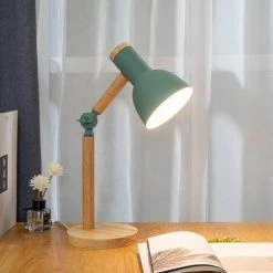 PESCE Lampe De Bureau Moderne En Bois - Douille E27- Abat-jour En Métal - Lampe De Table Rétro Avec Bras Articulé Réglable- Lampe De Chevet Vintage-lampe D'étude-lampe De Travail-lampe De Bureau-vert
