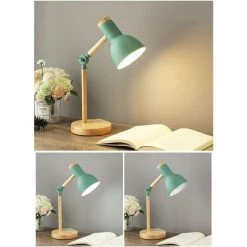 PESCE Lampe De Bureau Moderne En Bois - Douille E27- Abat-jour En Métal - Lampe De Table Rétro Avec Bras Articulé Réglable- Lampe De Chevet Vintage-lampe D'étude-lampe De Travail-lampe De Bureau-vert -Lampe Soldes Boutique 60169617 3
