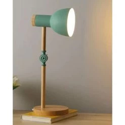 PESCE Lampe De Bureau Moderne En Bois - Douille E27- Abat-jour En Métal - Lampe De Table Rétro Avec Bras Articulé Réglable- Lampe De Chevet Vintage-lampe D'étude-lampe De Travail-lampe De Bureau-vert -Lampe Soldes Boutique 60169617 4