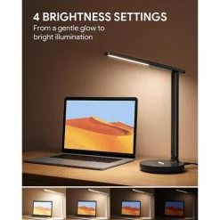 PESCE Lampe De Bureau LED, Dimmable, Lampe De Bureau Avec 4 Niveaux De Luminosité Et 3 Couleurs, Lampe De Chevet Respectueuse Des Yeux Avec Mode Veilleuse, Réglable à 180°, Lampe De Lecture(Noir) -Lampe Soldes Boutique 60169807 4