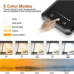 FVBJD Lampe De Bureau LED, Lampes De Table Dimmable 10 Niveaux De Luminosité 5 Modes De Couleur, Contrôle Tactile Protection Des Yeux, Avec Port USB/Fonction Minuterie Pliable/Rotative -Lampe Soldes Boutique 60242142 3