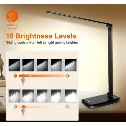 FVBJD Lampe De Bureau LED, Lampes De Table Dimmable 10 Niveaux De Luminosité 5 Modes De Couleur, Contrôle Tactile Protection Des Yeux, Avec Port USB/Fonction Minuterie Pliable/Rotative -Lampe Soldes Boutique 60242142 4