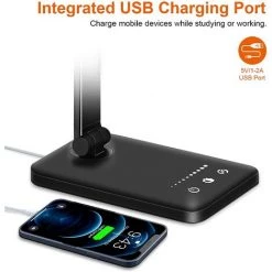 FVBJD Lampe De Bureau LED, Lampes De Table Dimmable 10 Niveaux De Luminosité 5 Modes De Couleur, Contrôle Tactile Protection Des Yeux, Avec Port USB/Fonction Minuterie Pliable/Rotative -Lampe Soldes Boutique 60242142 5