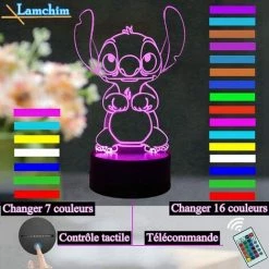 PESCE Stitch Lampe 3D Manga Veilleuse à LED, Stitch Lampe De Chevet Veilleuse 16 Couleurs Décoration De Lampe De Bureau 3D, Lampe De Nuit Pour Enfants à Distance Tactile Alimentée Par USB 7 PESCE Stitch Lampe 3D Manga Veilleuse à LED, Stitch Lampe De Chevet Veilleuse 16 Couleurs Décoration De Lampe De Bureau 3D, Lampe De Nuit Pour Enfants à Distance Tactile Alimentée Par USB -Lampe Soldes Boutique 60374369 3