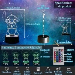 PESCE Stitch Lampe 3D Manga Veilleuse à LED, Stitch Lampe De Chevet Veilleuse 16 Couleurs Décoration De Lampe De Bureau 3D, Lampe De Nuit Pour Enfants à Distance Tactile Alimentée Par USB 8 PESCE Stitch Lampe 3D Manga Veilleuse à LED, Stitch Lampe De Chevet Veilleuse 16 Couleurs Décoration De Lampe De Bureau 3D, Lampe De Nuit Pour Enfants à Distance Tactile Alimentée Par USB -Lampe Soldes Boutique 60374369 4