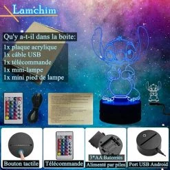 PESCE Stitch Lampe 3D Manga Veilleuse à LED, Stitch Lampe De Chevet Veilleuse 16 Couleurs Décoration De Lampe De Bureau 3D, Lampe De Nuit Pour Enfants à Distance Tactile Alimentée Par USB 9 PESCE Stitch Lampe 3D Manga Veilleuse à LED, Stitch Lampe De Chevet Veilleuse 16 Couleurs Décoration De Lampe De Bureau 3D, Lampe De Nuit Pour Enfants à Distance Tactile Alimentée Par USB -Lampe Soldes Boutique 60374369 5
