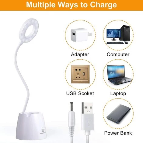 PESCE Lampe De Bureau LED, Lampe De Bureau Enfant Dimmable 3 Niveaux De Luminosité Protection Des Yeux Col De Cygne Contrôle Tactile Lampe De Bureau Sans Fil USB Recharge, Porte Stylo Téléphone 2 PESCE Lampe De Bureau LED, Lampe De Bureau Enfant Dimmable 3 Niveaux De Luminosité Protection Des Yeux Col De Cygne Contrôle Tactile Lampe De Bureau Sans Fil USB Recharge, Porte Stylo Téléphone – Image 2