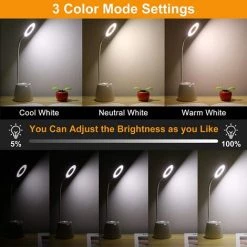 PESCE Lampe De Bureau LED, Lampe De Bureau Enfant Dimmable 3 Niveaux De Luminosité Protection Des Yeux Col De Cygne Contrôle Tactile Lampe De Bureau Sans Fil USB Recharge, Porte Stylo Téléphone 7 PESCE Lampe De Bureau LED, Lampe De Bureau Enfant Dimmable 3 Niveaux De Luminosité Protection Des Yeux Col De Cygne Contrôle Tactile Lampe De Bureau Sans Fil USB Recharge, Porte Stylo Téléphone -Lampe Soldes Boutique 60374405 3