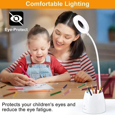 PESCE Lampe De Bureau LED, Lampe De Bureau Enfant Dimmable 3 Niveaux De Luminosité Protection Des Yeux Col De Cygne Contrôle Tactile Lampe De Bureau Sans Fil USB Recharge, Porte Stylo Téléphone 4 PESCE Lampe De Bureau LED, Lampe De Bureau Enfant Dimmable 3 Niveaux De Luminosité Protection Des Yeux Col De Cygne Contrôle Tactile Lampe De Bureau Sans Fil USB Recharge, Porte Stylo Téléphone – Image 4
