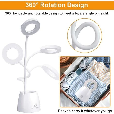 PESCE Lampe De Bureau LED, Lampe De Bureau Enfant Dimmable 3 Niveaux De Luminosité Protection Des Yeux Col De Cygne Contrôle Tactile Lampe De Bureau Sans Fil USB Recharge, Porte Stylo Téléphone 5 PESCE Lampe De Bureau LED, Lampe De Bureau Enfant Dimmable 3 Niveaux De Luminosité Protection Des Yeux Col De Cygne Contrôle Tactile Lampe De Bureau Sans Fil USB Recharge, Porte Stylo Téléphone – Image 5
