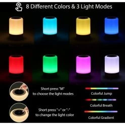 PESCE Lampe De Chevet Tactile, Lampe Led Sans Fil A Pile Avec 8 Couleur Changeante Et 3 Intensité Lumière, Veilleuse Led Enfant Rechargeable Avec Fonction De Minuterie Pour Chambre Table Nuit -Lampe Soldes Boutique 60374424 4