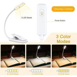 PESCE Lampe De Lecture Rechargeable, Liseuse Lampe Clip 9 LED, Gradation Progressive & 3 Modes De Couleur (Blanc Froid&Chaud) -Lampe Soldes Boutique 60374477 3