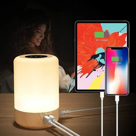 PESCE Lampe De Chevet USB Tactile, 4 Prises USB, Lampe Chambre Bois Pour Adultes, Lampe De Table Connectée Veilleuse Couleur RGB Pour Enfant, Minuterie éteinte (EU Plug) 1 PESCE Lampe De Chevet USB Tactile, 4 Prises USB, Lampe Chambre Bois Pour Adultes, Lampe De Table Connectée Veilleuse Couleur RGB Pour Enfant, Minuterie éteinte (EU Plug)