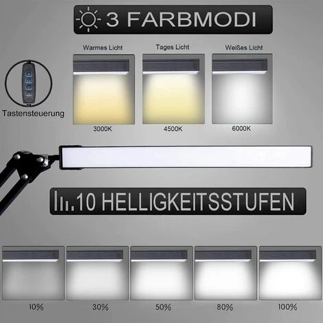 JOORRT Lampe De Bureau LED, 10W Lampe De Table Architecte Pliable Avec Pince, 3 Couleur Et 10 Niveaux De Luminosité, Lampe De Table USB Avec Protection Oculaire, CâBle Usb 5V / 2A Incluse 2 JOORRT Lampe De Bureau LED, 10W Lampe De Table Architecte Pliable Avec Pince, 3 Couleur Et 10 Niveaux De Luminosité, Lampe De Table USB Avec Protection Oculaire, CâBle Usb 5V / 2A Incluse – Image 2