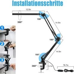 JOORRT Lampe De Bureau LED, 10W Lampe De Table Architecte Pliable Avec Pince, 3 Couleur Et 10 Niveaux De Luminosité, Lampe De Table USB Avec Protection Oculaire, CâBle Usb 5V / 2A Incluse 9 JOORRT Lampe De Bureau LED, 10W Lampe De Table Architecte Pliable Avec Pince, 3 Couleur Et 10 Niveaux De Luminosité, Lampe De Table USB Avec Protection Oculaire, CâBle Usb 5V / 2A Incluse -Lampe Soldes Boutique 60668071 5
